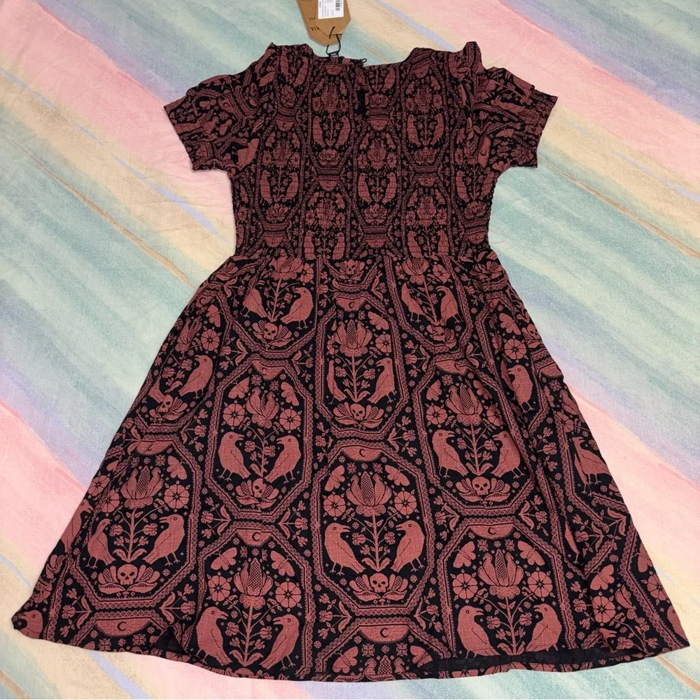 NWT Disturbia Annabel Inverted Raven Print Shirred Mini Dress size 6 - Picture 8 of 10